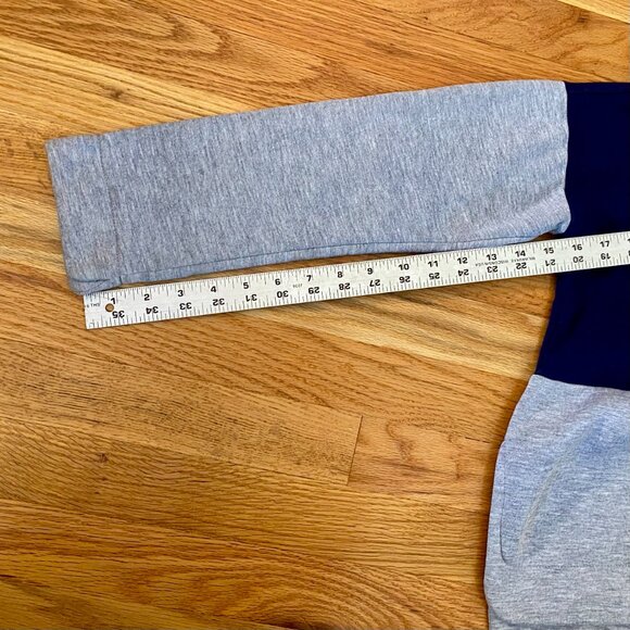 Madewell Sz Small V-neck Color-block Split-hem Sweatshirt Back Zip NavyBlue Gray - Picture 8 of 10